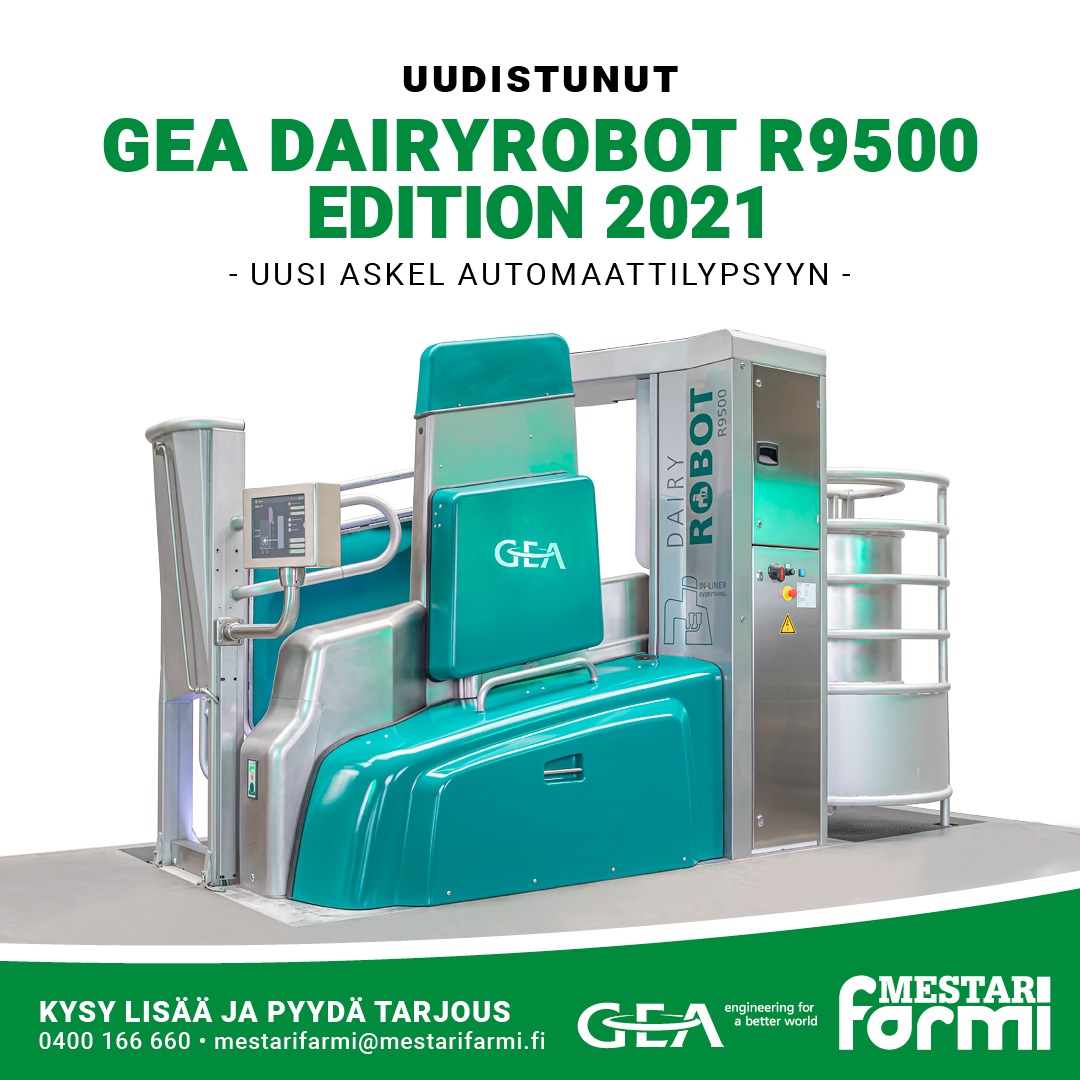 Mestarifarmi's tweet image. Uudistunut
GEA DairyRobot R9500
Edition 2021

#DairyRobotR9500
#Edition2021
#DairyRobot
#GEA
#lypsyrobotti
#robottilypsy
#automaattilypsy
#Mestarifarmi
#pihatto