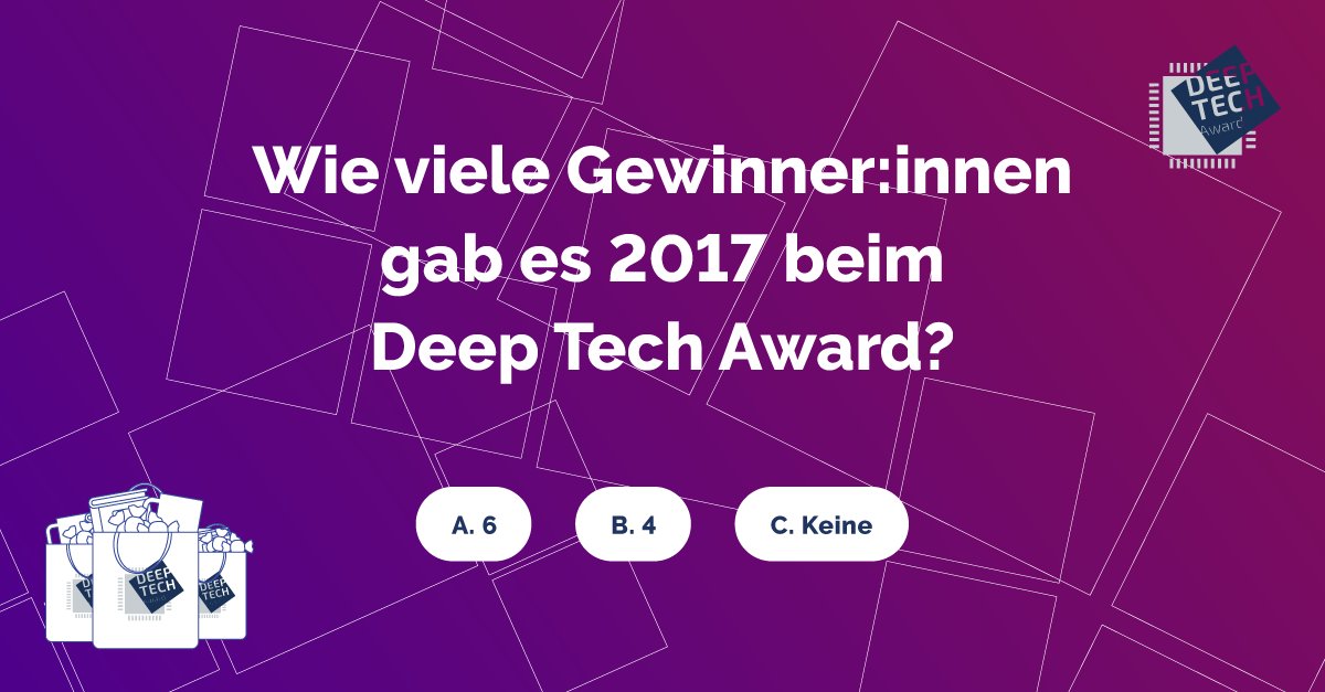 deeptechberlin's tweet photo. Wir starten mit der ersten Quiz-Runde. 💡 Kennt ihr die Anzahl der Gewinner:innen des #DeepTechAwards 2017? Kommentiert den richtigen Buchstaben und sichert euch die Chance auf eine tolle Goodiebag. Tipp: die Lösung findet ihr auf #DeepTechBerlin 👉 https://t.co/mEhBsUMzl1 👈 https://t.co/sKJG6LBAq3