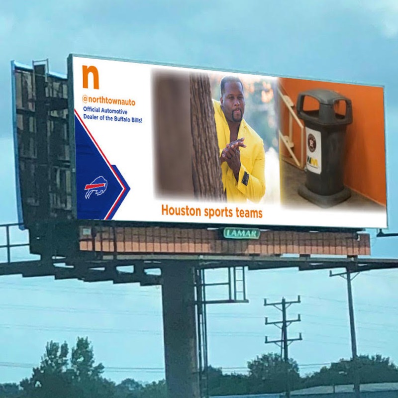 NorthtownAuto's tweet photo. What is it with Houston sports and garbage cans? #BillsMafia #290Billboard https://t.co/AVg2s0gYVJ