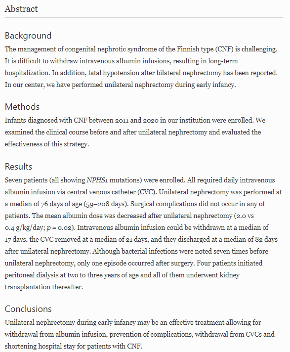 ASPNeph's tweet photo. Unilateral #nephrectomy for young infants with #congenitalnephroticsyndrome of the Finnish type @ CEN  #pedneph
https://t.co/pOvrtl6hFe https://t.co/WamHAZ1nLA