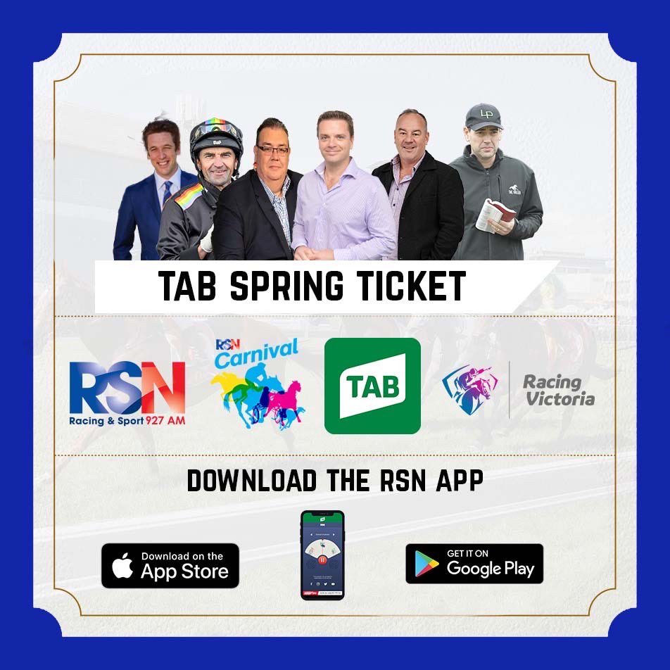 📣 The Spring Ticket is back on RSN Carnival! 

Join the best team for the greatest coverage of <a href="/tabcomau/">TAB</a> Turnbull Stakes Day tomorrow at <a href="/FlemingtonVRC/">Victoria Racing Club</a> plus all the action from Sydney and Murtoa. 

￼📲 Make sure you download the RSN App
More info 👉 bit.ly/3imX2ok