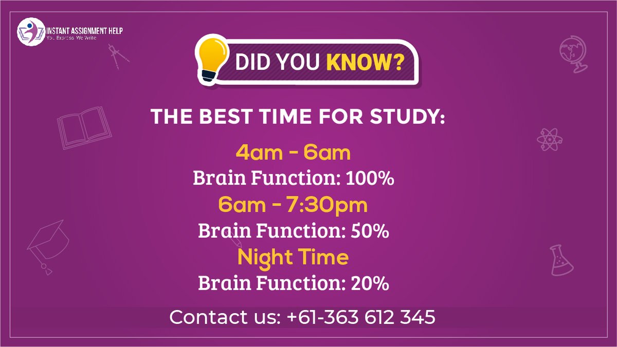 IAH_Australia1's tweet image. The Best Time for Study is Early Morning!
Visit bit.ly/3hz8eMe, now!
Contact Us: +61-363612345
Connect on telegram: t.me/instantassignm…
#assignments #assignmentblog #assignmenttips #assignment #education #studentsuccess #highschool #AustraliaAssignmentHelp