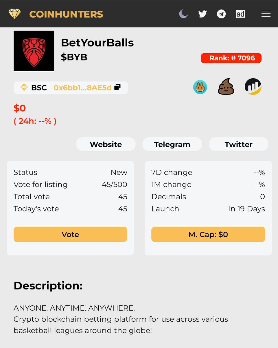 BetYourBallsVIP's tweet photo. Vote for $BYB at @CoinhuntersCC !

https://t.co/4M3bFZv3XP

#BetYourBalls #presale #newcoin #altcoins #bscgem #defi #crypto https://t.co/lVU1NNZEWf