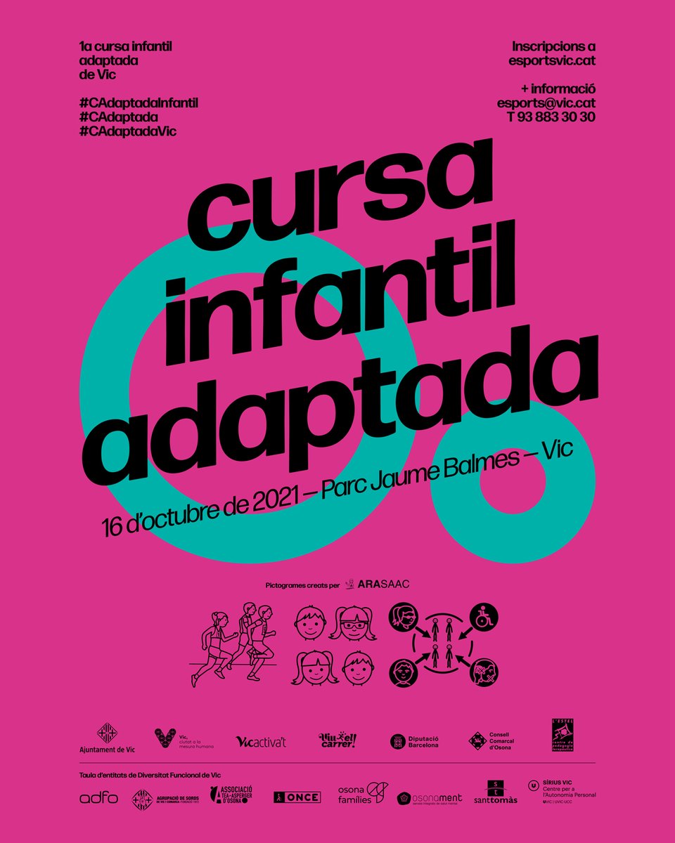 ADFOAssociacio's tweet photo. https://t.co/r0dZ5BbOVx
En marxa tots els preparatius per a fer d'aquesta 1a cursa infantil adaptada de Vic, una gran oportunitat per als menuts de participar en activitats esportives
#CAdaptadaInfantil #CAdaptada #CAdaptadaVic https://t.co/Wph02G74PK