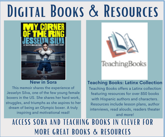 VOCALCCSD's tweet photo. Check out what's new and amazing with Sora and Teaching Books! We've got you covered for #HispanicHeritageMonth with the true story of a young female boxer in Sora and awesome resources for books featuring Latinx authors and characters in @TeachingBooks! #CCSDLibrariesForAll https://t.co/mQXUancwAZ