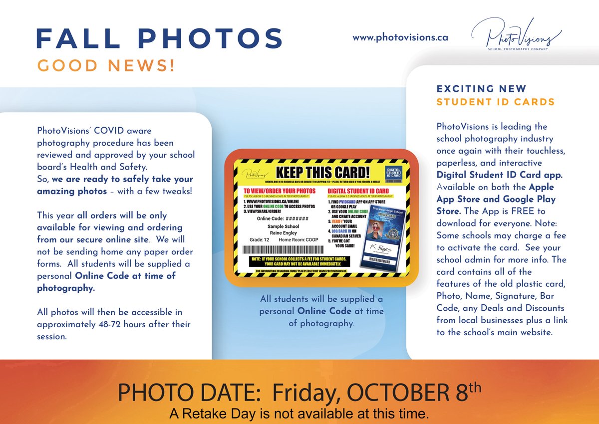 Photo days at CPHS are on Oct. 5th and Oct. 8th. 
Parents! Please Note that there will be No Re-takes.
Students! Please check with your teachers about your scheduled times.