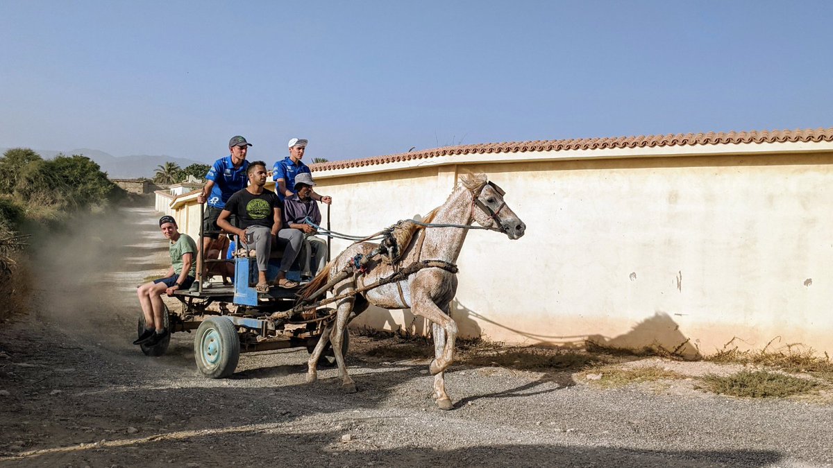 solarteam_be's tweet photo. Our solar car has arrived in Morocco! 🇲🇦

With lots of sweat and the help of a horse and carriage, we are ready to start our final preparations for the Solar Challenge Morocco! 🐎🏜️ https://t.co/nOeE3YUINR