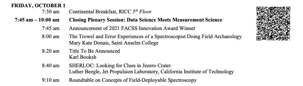 SocAppSpec's tweet photo. The final day at #SciX2021 is upon us. Today's program features the closing #plenary session, the announcement of the 2021 @FACSSnetworking Innovation Award Winner, and closing remarks from #SciX2022 General Chair Matthieu Baudelet, and #SciX2022 Program Chair Rob Lascola. https://t.co/BQxiJZxK5j