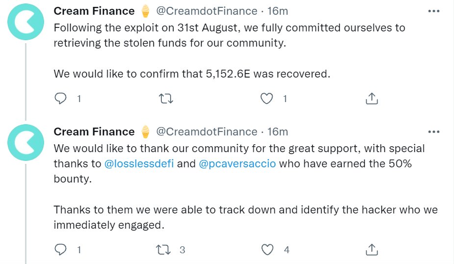 losslessdefi's tweet photo. Lossless helped to recover $16.7M from the exploit on Cream Finance. This is our first recovery of such scale! https://t.co/SFXvRdtslG