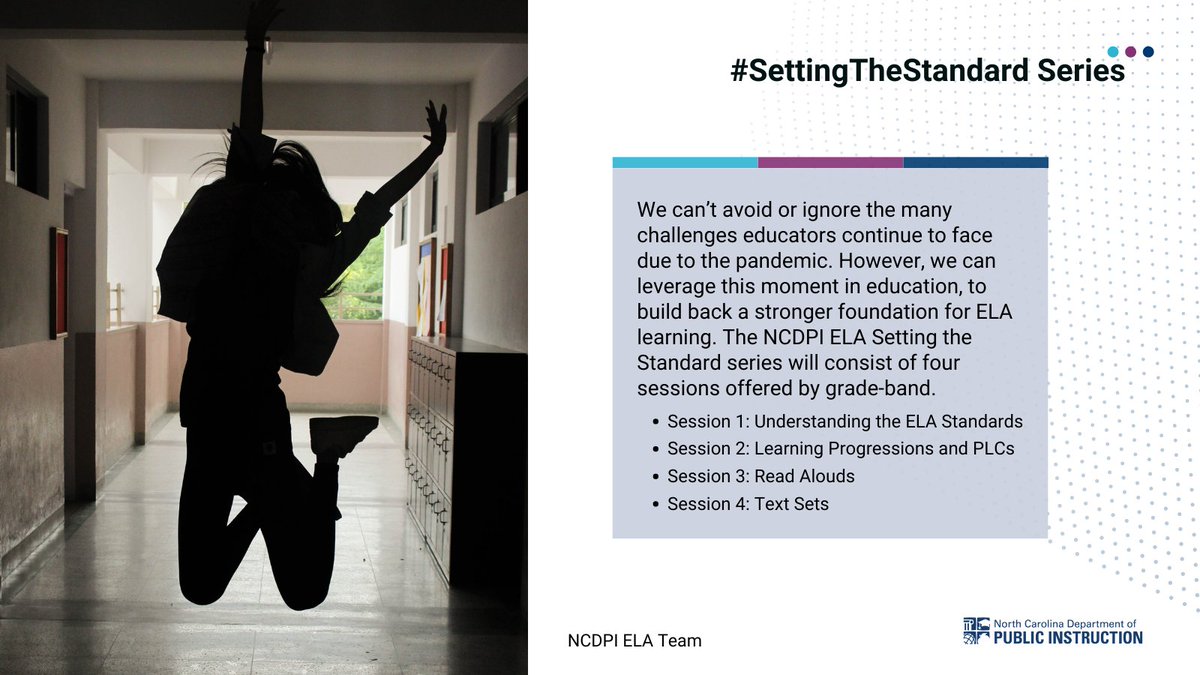 NCDPIELATEAM's tweet photo. Join us for the 1st session of our #SettingTheStandard PD series on Nov. 2nd! Gain essential, core knowledge about alignment to the ELA #NCSCOS. Register by grade-band!
Grades K-5: https://t.co/DFoOfB5ZC9
Grades 6-8: https://t.co/0FxOa3qDqH
Grades 9-12: https://t.co/J8P0SZL7kL https://t.co/UUt29kabzO