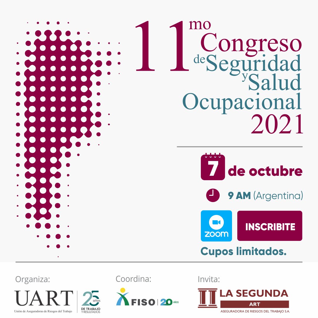 L2_LaSegunda's tweet photo. 📢⌛ ¡Falta menos!
Participá este jueves 7/10 a las 9 A.M. (puntual) del 11mo Congreso de Seguridad y Salud Ocupacional.
👉🏻 Actividad abierta y gratuita. Cupos limitados. Inscribite en:
https://t.co/K6pEWoxacI
#ProgramaPrevenir #LaSegundaART
#CongresoUART #Prevenir2021 https://t.co/dHRfhg6dIi