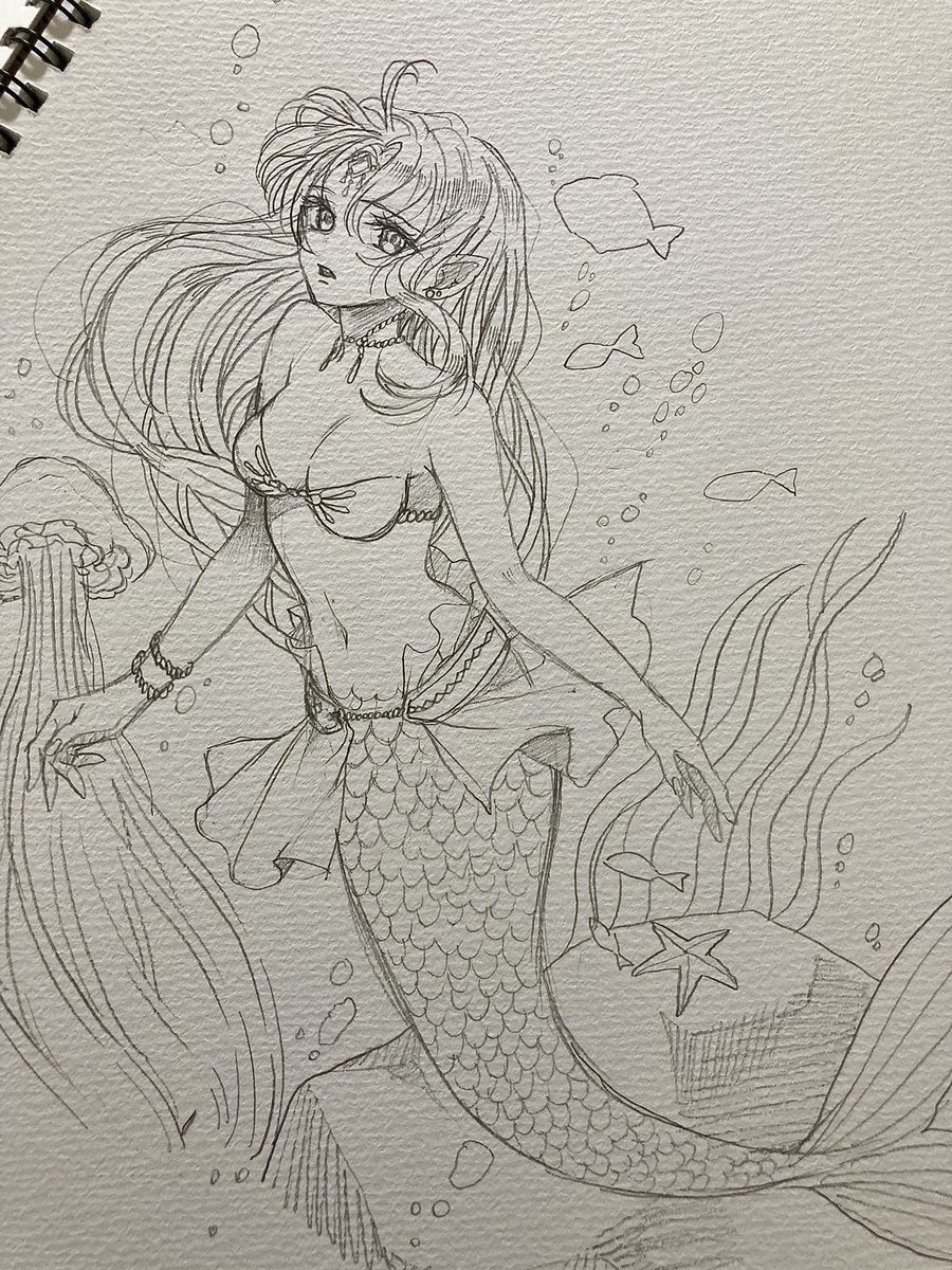 金曜夜のまったりお絵描きタイム🌙 落書きで人魚🧜‍♀  #落書き #rkgk #オリジナル #創作 #人魚