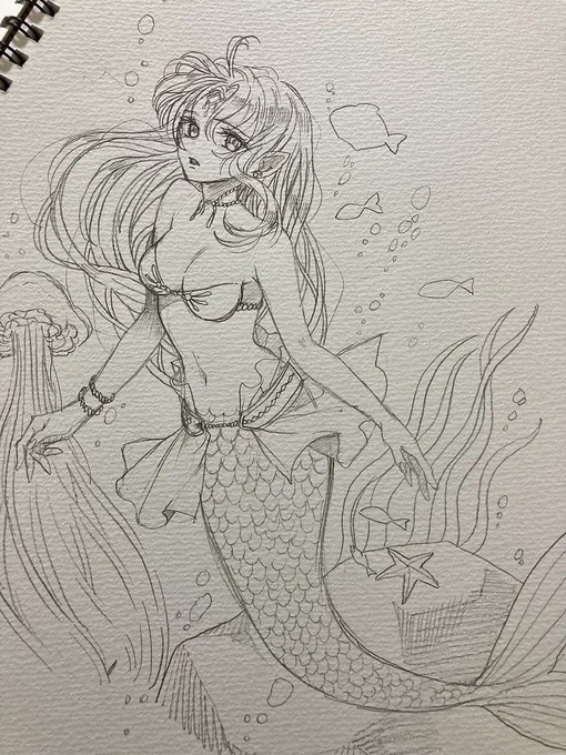 金曜夜のまったりお絵描きタイム🌙 落書きで人魚🧜‍♀  #落書き #rkgk #オリジナル #創作 #人魚