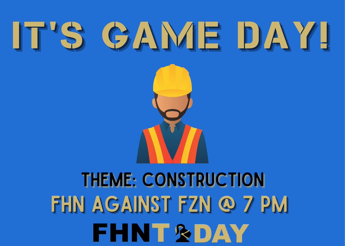 Varsity football plays Fort Zumwalt North tonight at 7 pm at FHC's stadium. Tonight's theme is construction. Dust off your hard hats and put on your orange vest for this game! Watch the game live at fhntoday.com if you cant be there! <a href="/FHNFootball/">FHN Football</a>