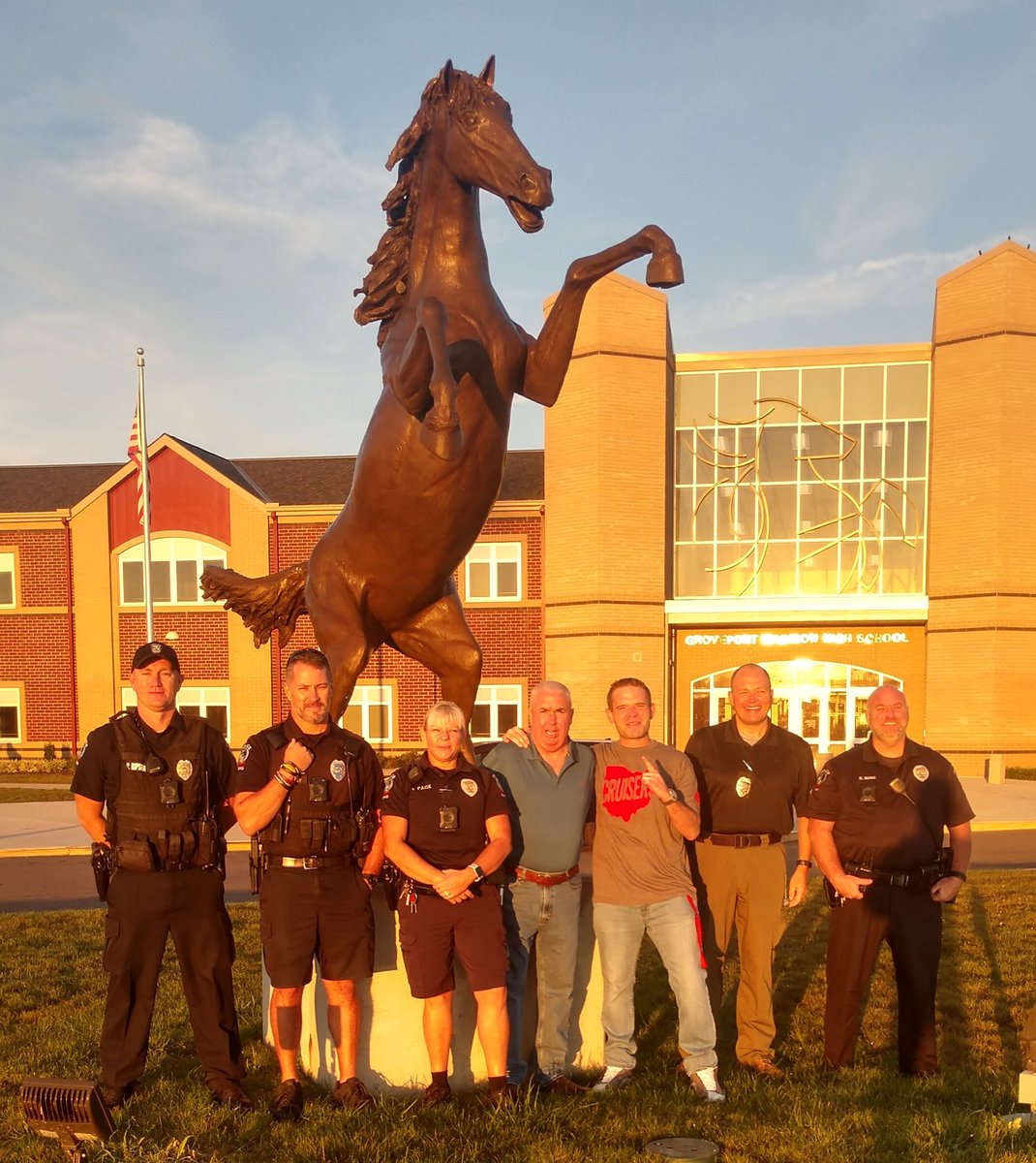Just a few Cruisers hanging out on this beautiful Friday morning!
Cruiser GPD officers with retired GPD officer Councilman Shawn Cleary and first year Asst Principal Jeff Altman.
These Cruisers are proud to serve this district and community!