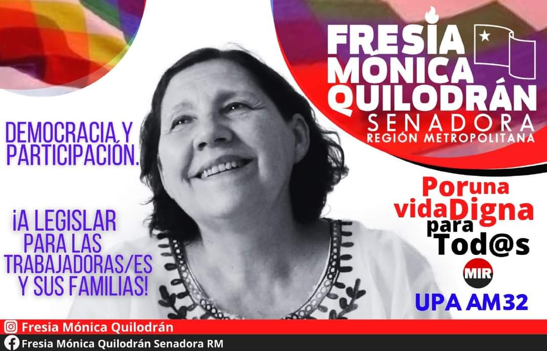 FresiaQuilodran's tweet photo. Debemos acabar con la corrupción en la política ¡ La clase trabajadora debe legislar¡
#fresiaquilodransenadora 
#regionmetropolitana 
#sanjoaquin #sanmiguel #sanramon #elbosque #lacisterna #puentealto #lafloridachile 
#melipilla #Elecciones2021 

VOTA AM 32

VENCEREMOS https://t.co/1IEDcWR6du