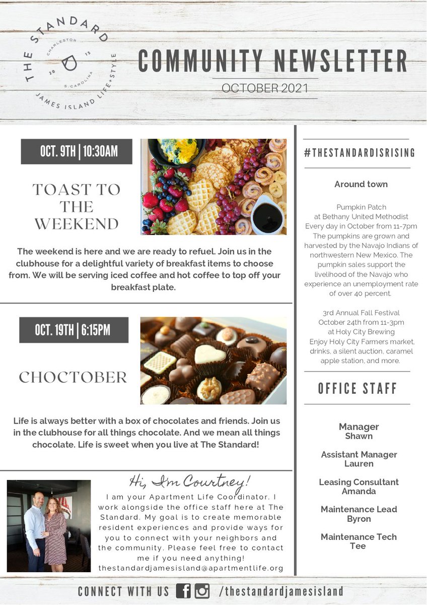 TheStandardJI's tweet photo. The Standard Team is looking forward to seeing you this month at our resident events!
#thestandardisrising #aptlife #toasttotheweekend #breakfastcharcuterie #choctober #lifeofthepartyma #lifeoftheparty #community #weloveourresidents #lovewhereyoulive #luxuryapartments #chsliving https://t.co/NiVsVotKV4