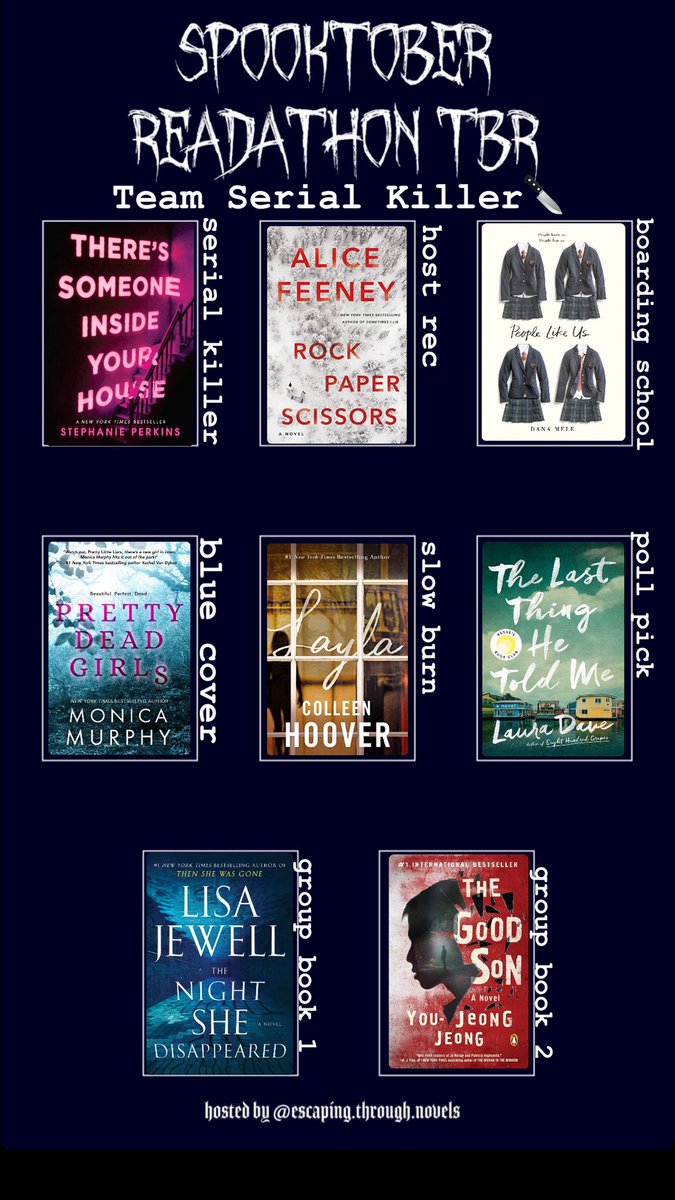 readers_sea's tweet photo. my official TBR for @spookyreadathon !!

Starting the month with one of the team books, The Night She Disappeared by Lisa Jewell 🙌🏼 #TeamSerialKiller 🔪 https://t.co/AuYiokTyuG