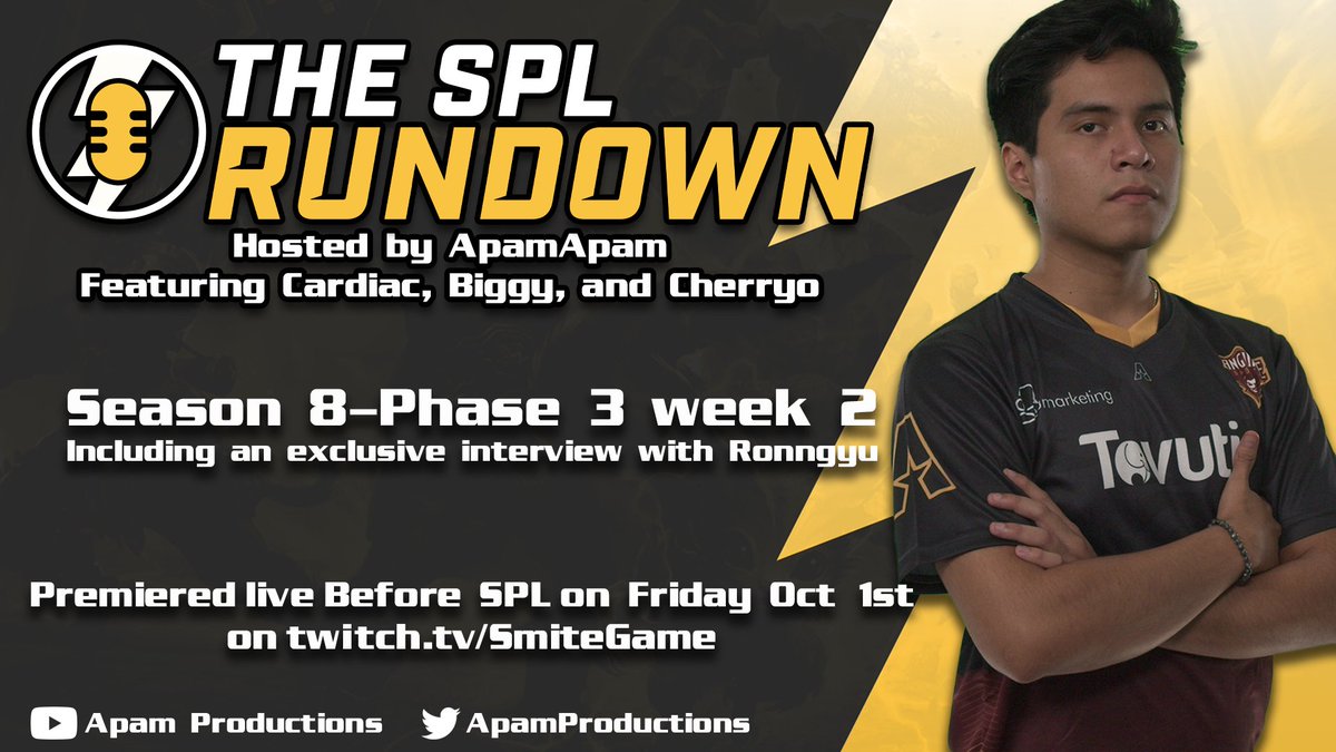 ApamProductions's tweet image. @Biggy_kol,@Cardiac_ and @TheCherryo stop by the show to break down week 2 of phase 3 and make picks for this weekend @Ronnggyu the support for the @SPLLeviathans drops in for a quick chat as well!
Get your SPL weekend started right with the SPL Rundown on twitch.tv/smitegame