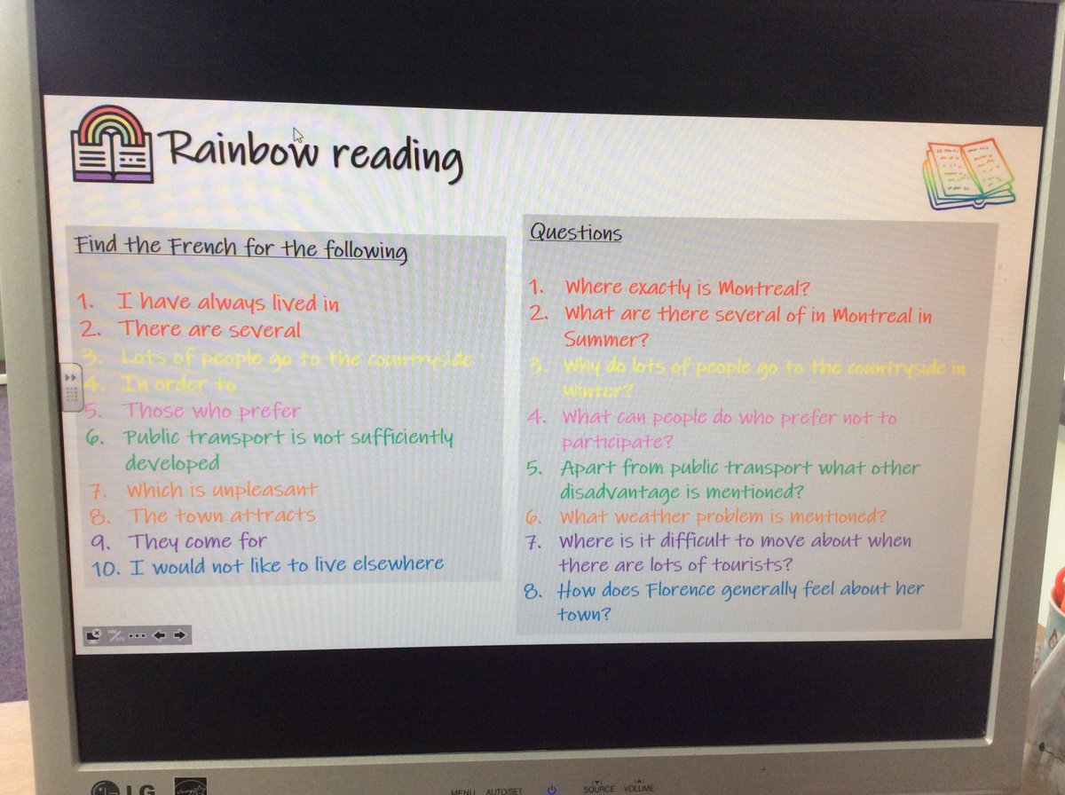 MFLOLCHS's tweet photo. Trying out the โRainbow Readingโ idea from @MFLWyedean with Year 11 ๐๐๐ป๐๐ซ๐ท #olchsmfl #mfltwitterati #readinginmfl https://t.co/cPPg905dFR