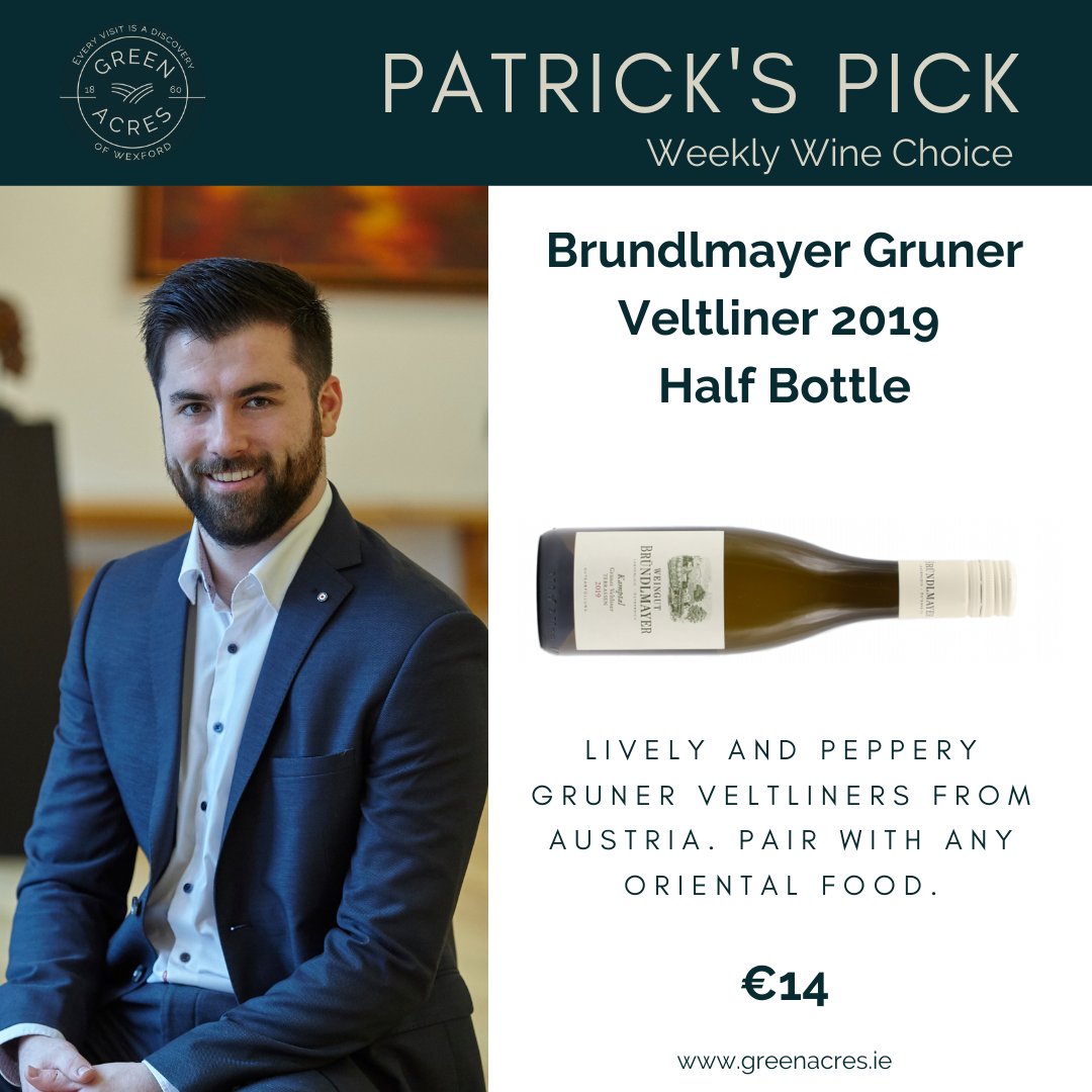 GreenacresIrl's tweet photo. Patrick's Pick this Friday, is a white wine from Austria. Weingut Brundlmayer's Gruner Veltiner, Kamptal Terrassen 2019 is light and dry with fruit and citrus notes. #patrickspick #weeklywinechoice #discoverwine https://t.co/eLtr5olJhI