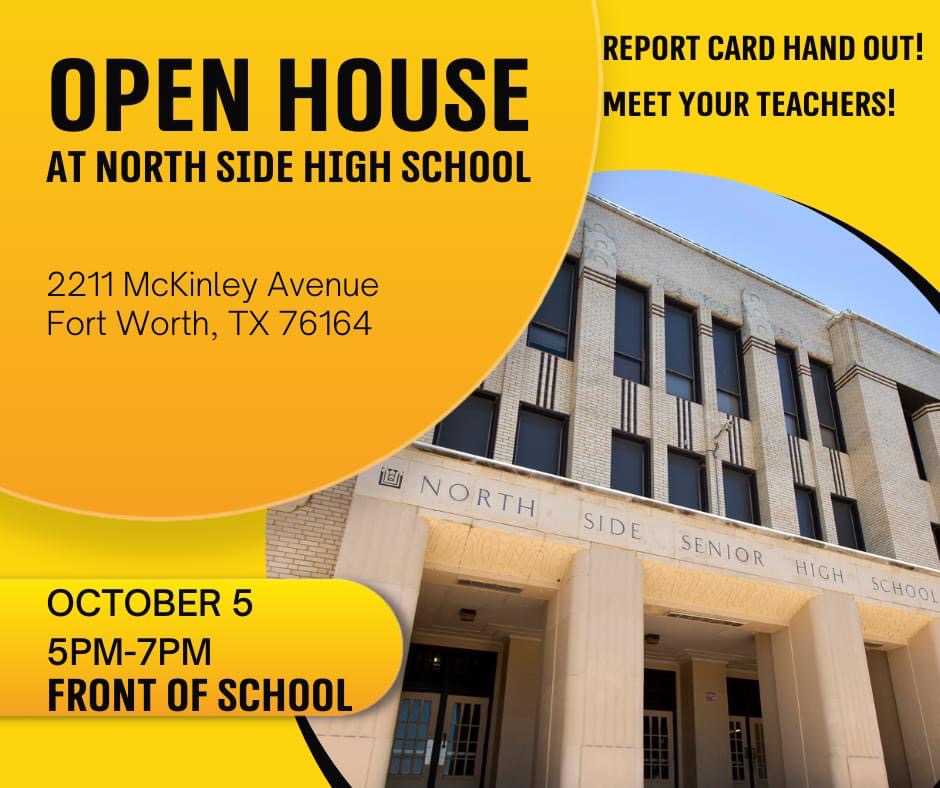 NorthSideFWISD's tweet photo. Mark your calendars! Join us next week! Open House is October 5! https://t.co/I9dBvaCLvH