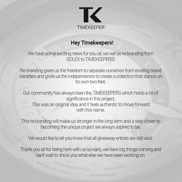 Timekeepers_NFT's tweet photo. 🚨REBRANDING ALERT🚨

We are moving from SOLEX to TIMEKEEPERS! https://t.co/Ywu8lTgCz2