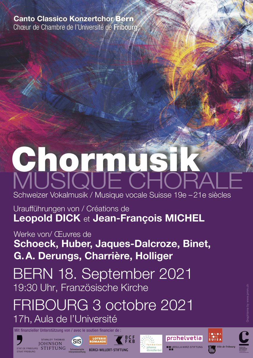 clefni's tweet photo. Concert à #Fribourg ce dimanche !

“#Musique #vocale #Suisse, 19e-21e siècles”
3 octobre, 17h, Aula de l’Université
Canto Classico Konzertchor Bern – Willi Derungs
#Choeur de Chambre de l’Université de Fribourg – Pascal Mayer

Tickets : https://t.co/qDHoR3Sd9a

#CLEFNI https://t.co/bTfy43Gfuj