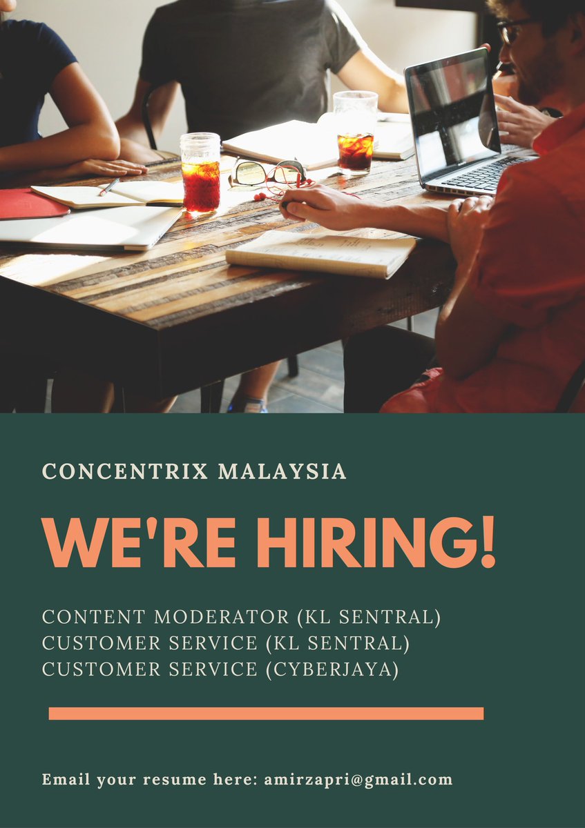 zafri_amir's tweet photo. Hey guys! Concentrix has open vacancy again🔥

Basic: RM3k-4.2k💵
Lunch provided! 🍲

Requirements:
1. Bachelor’s Degree
2. Excellent English Command
3. Willing to work on flexible shifts

@Oh_KerjaKosong @twt_kerja @MauKerjaMY @Peluang_KerjaMY @MaisarahMahmud https://t.co/ku7epKR3YA