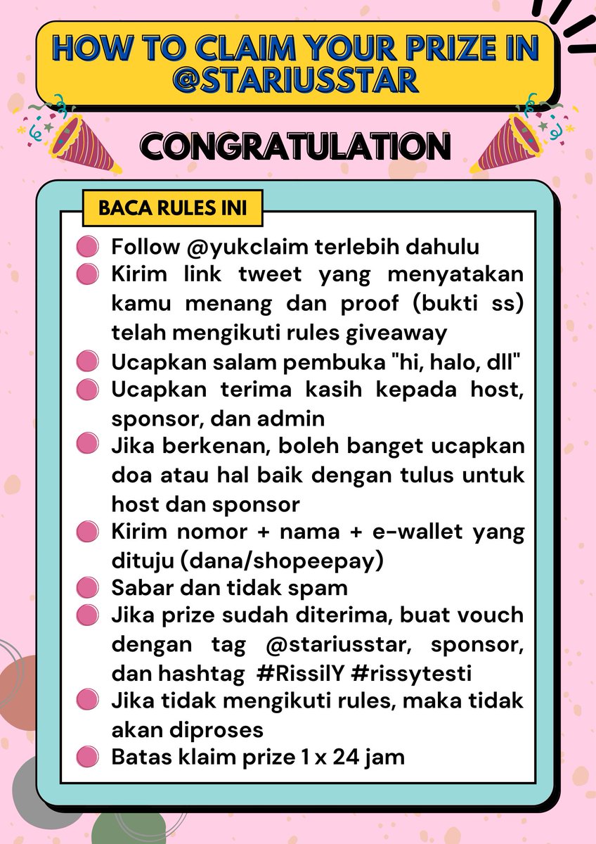 yukclaim's tweet photo. ‼️ATTENTION‼️
READ THIS RULES TO CLAIM YOUR PRIZE✨ https://t.co/vXuxIrMJfw