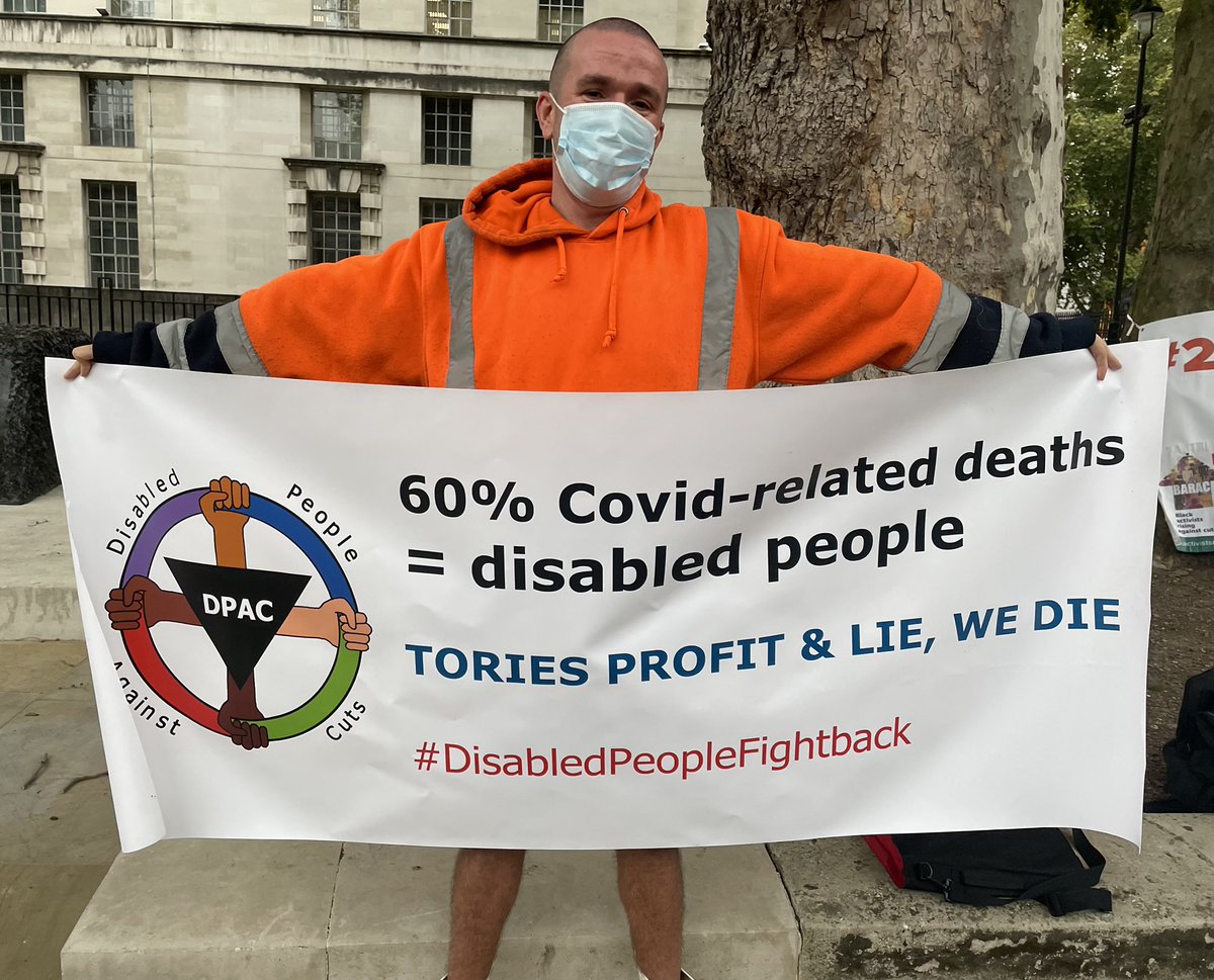 paulapeters2's tweet photo. #AudioRiot
#DisabledPeopleFightback
#CoronavirusPandemic
@Dis_PPL_Protest action in London yesterday, this important and stark fact 60% of COVID related deaths were disabled people
Tories Profit & Lie. We die https://t.co/RNHijefyal