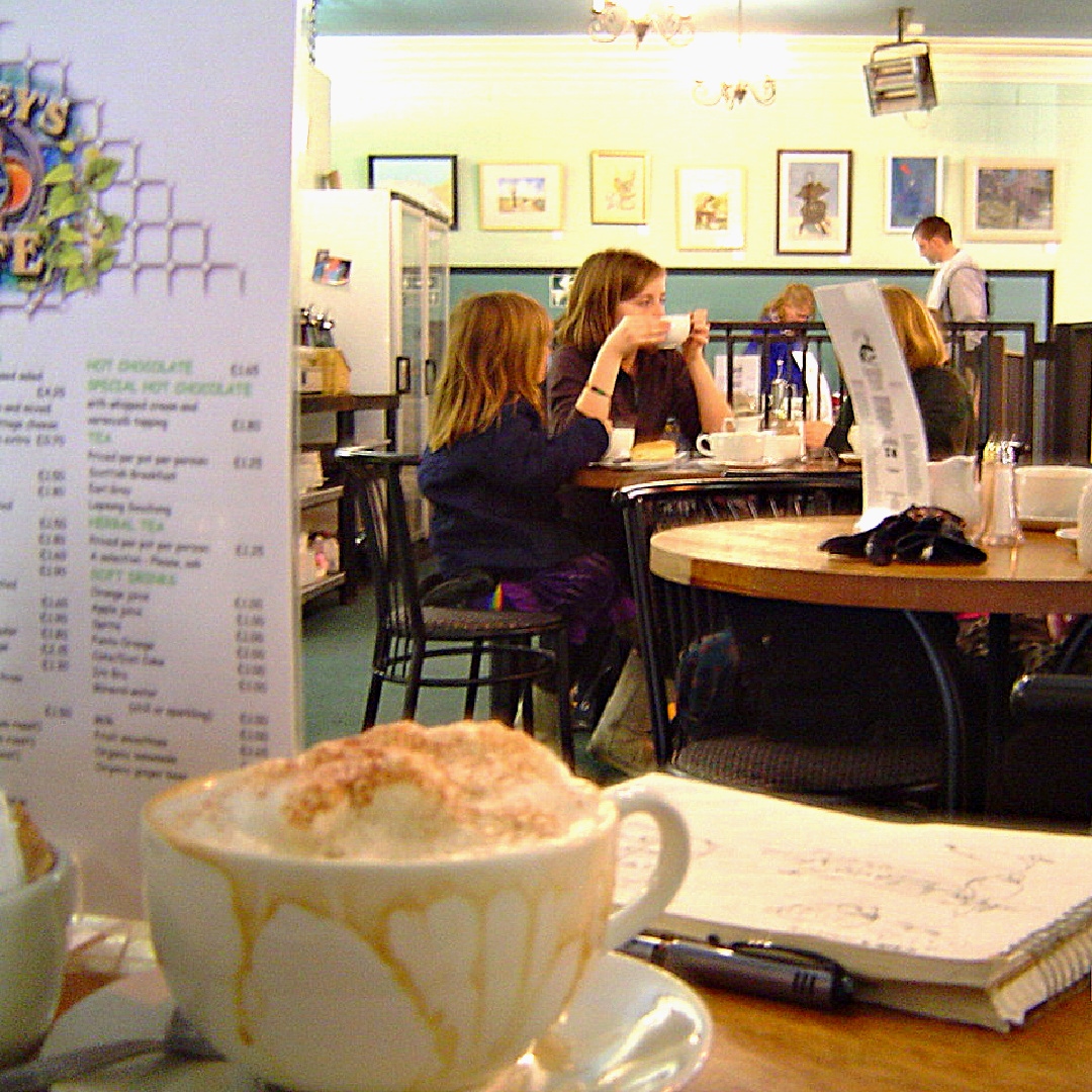 jclizer's tweet photo. Aye indeed . . . national coffee day . . . whatever next?!  Can't pass up the opportunity to share a velvety Cappu in my favourite wee tea/coffee shop in Inverness, Scotland:  the cafe that was to be found up the winding stairs in Leakey's wonderful Bookshop! https://t.co/toKeYJk5Fx