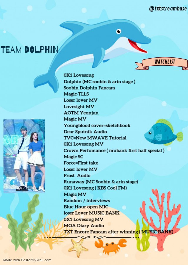 txtstreambase's tweet image. &amp;lt;AKONG FAREWELL PARTY&amp;gt;

Our Party starts NOW! TEAM DOLPHIN, follow the watchlist below and let's win this 🐬💙

Reply the screenshot/s of your stream/s below with the hashtags.

#WellDoneMCSoobin
#DolphineTeam
@TXT_members @TXT_bighit