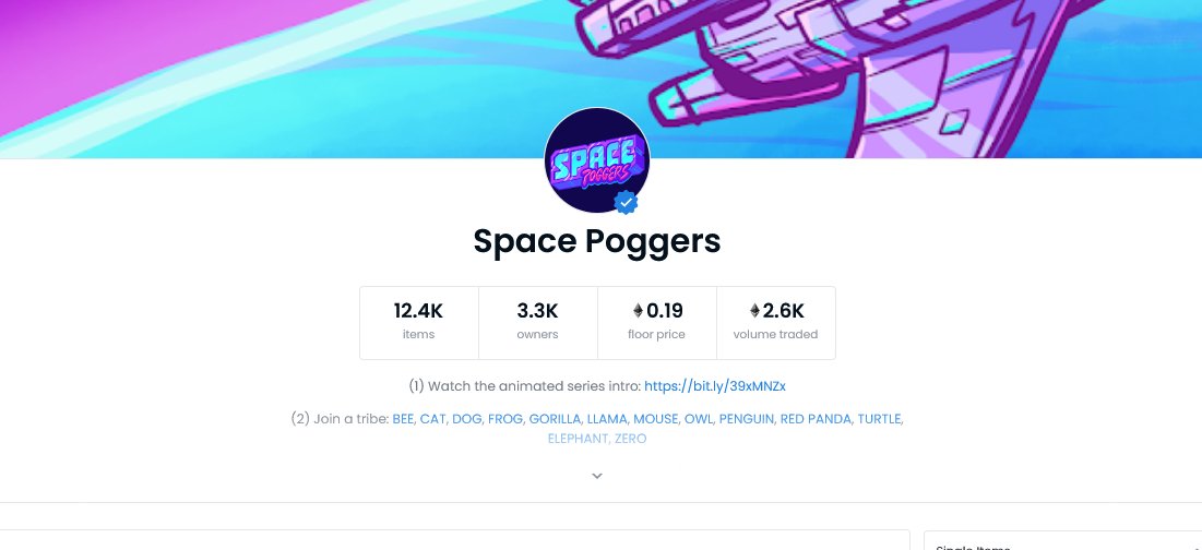 Space Poggers is:
✅10 Poggers away from .2 ETH floor!
✅Trending on OpenSea for 2 days in a row!
✅Is on track to continuously double (or more) volume 4 days in a row!
✅Still having an unending party within our Discord!

Now's the time to join the Ark! The Party is here 🚀🎉