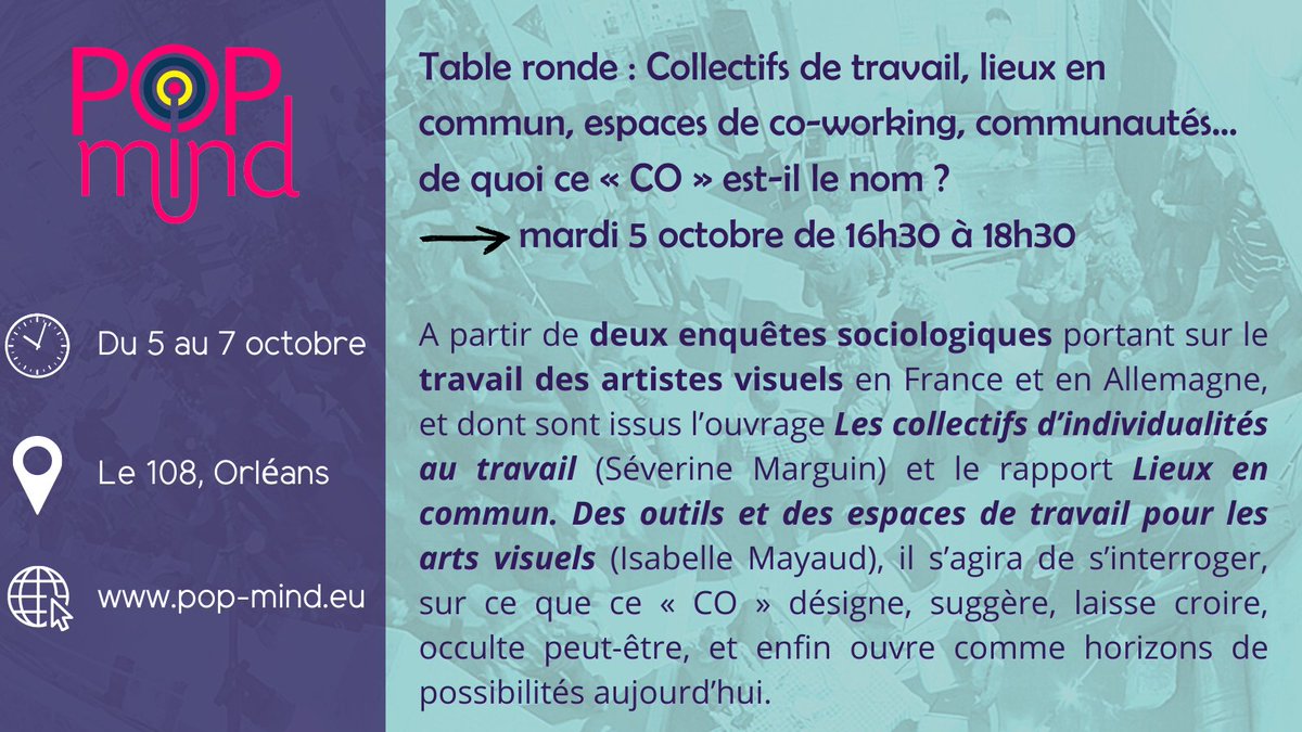UFISC's tweet photo. #POPMIND, J-4!
#Artistesvisuels, nous gagnons à créer des ponts. Parlons des collectifs auto-gérés et initions un #éditathon: une cartographie des artistes plasticiens et visuels du Centre-Val de Loire!
> https://t.co/RHpjesBYCj
@ArtDevenir @labomedia @IMayaud @SeverineMarguin https://t.co/cTMZ51wDeP