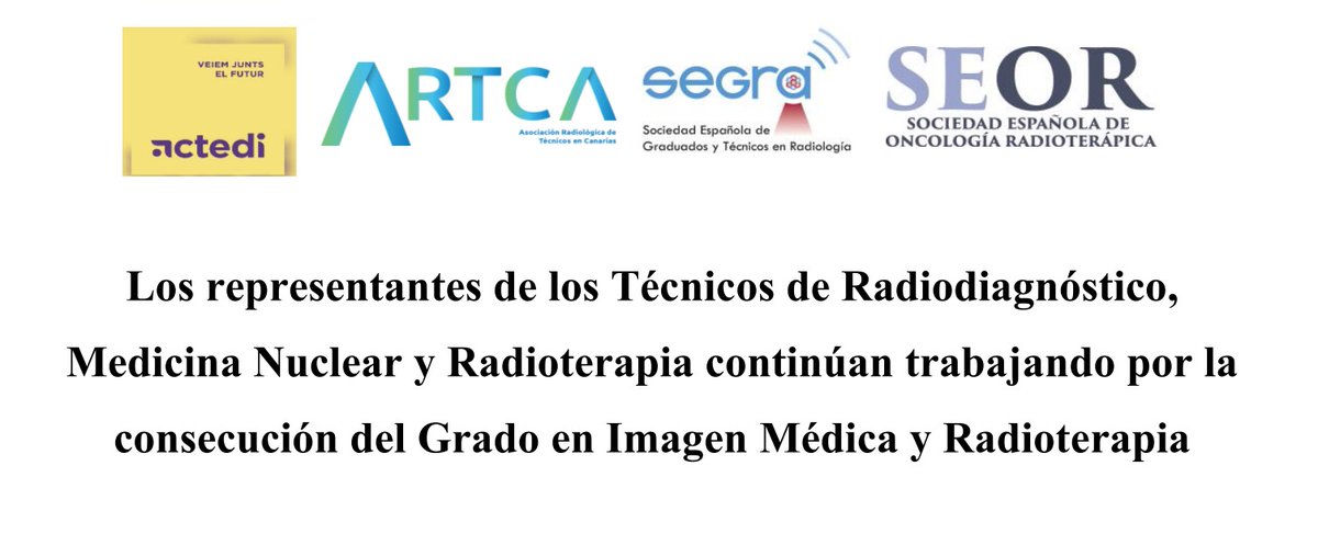 Compartimos el comunicado conjunto de <a href="/ARTCA/">Arturo Alipaz</a>, <a href="/segraRadiologia/">SEGRA - Radiologia</a>  <a href="/SEORTECNICOS_ES/">SEOR TÉCNICOS</a> y ACTEDI. Accede en este enlace: bit.ly/3iry1se