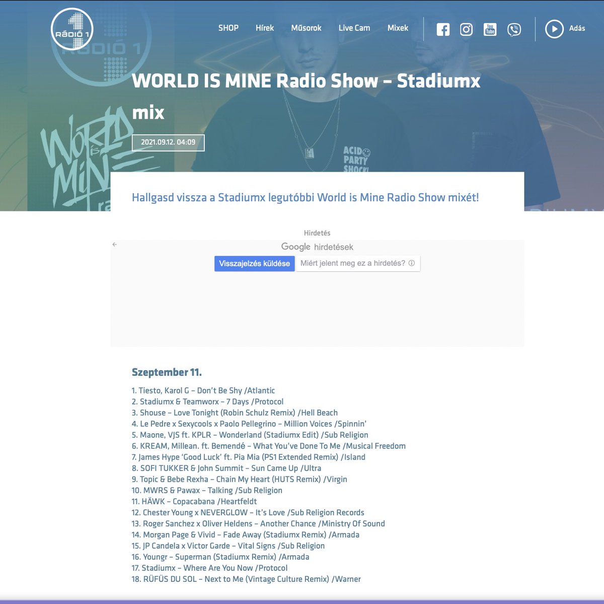 simonbeta's tweet photo. Stadiumx plays “Million Voices” on @radio1hungary Wolrd Is Mine Radio Show @sexycoolsmusic https://t.co/6aosMIZn96