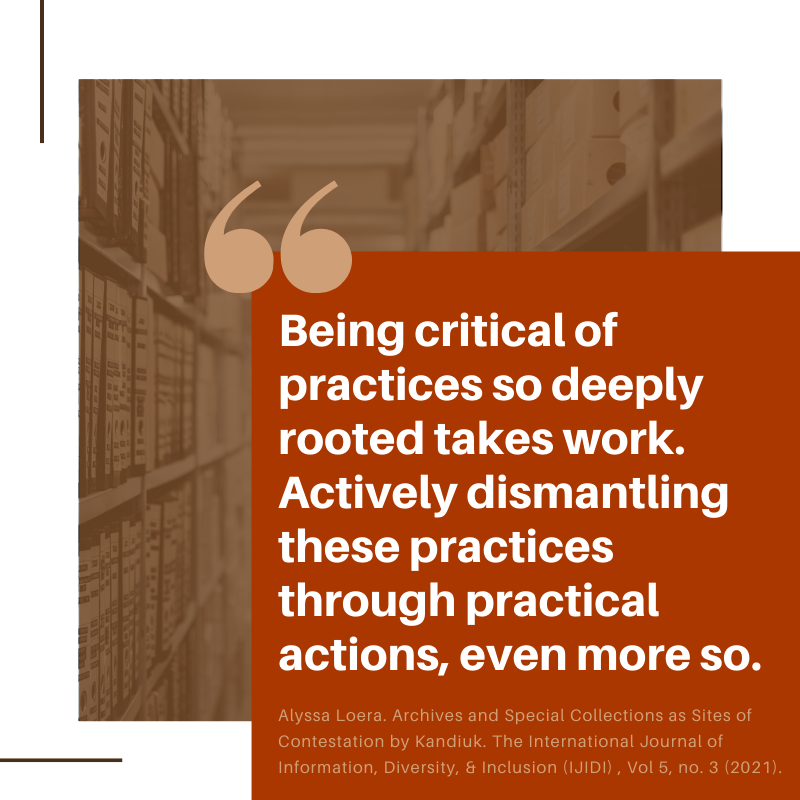 IJIDI1's tweet photo. Loera reviews Kandiuk's "Archives and Special Collections as Sites of Contestation." https://t.co/ZGc2mepVOj
#ArchivalStudies #CriticalPractice #Decolonization #SocialJustice #SpecialCollections #Archives https://t.co/fPbwqUN56U