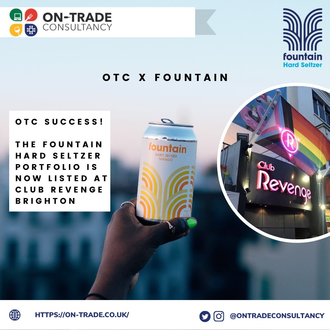 <a href="/OnTradeCnslt/">On-Trade Consultancy</a> have successfully managed to negotiate the UK’s No.1 Festival hard Seltzer, Fountain, to be listed at Club Revenge in Brighton. 

If you’re looking for a delicious drink to keep the night going, ask for a Fountain when you’re next <a href="/ClubRevenge/">Revenge Brighton</a>