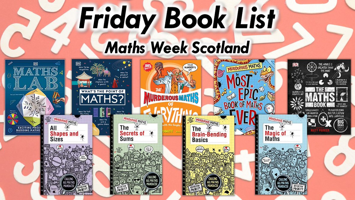 JPaulLibrary's tweet photo. #MathsWeekScotland is not over yet, so here's a nice big #FridayBookList with a bundle of maths books to try out and learn with! All available to borrow from the library! #SchoolLibrary #DailyBookRecommendation #BookShelf https://t.co/vS6arXT01I