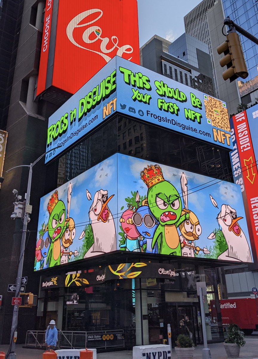 zoclorobert's tweet photo. What a sick advertisement for @FrogsInDisguise  Job well done, I love seeing #NFts out and about! I would love to visit this billboard on #timesquare https://t.co/X6QLpBdbJZ
