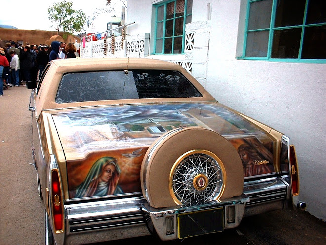 thelargeprint's tweet photo. @HolyStreetArt  Lowrider with image of Nuestra Signora and El Santuario De Chimayo. Seen one Easter in Chimayo. https://t.co/w0EVUj6lMg