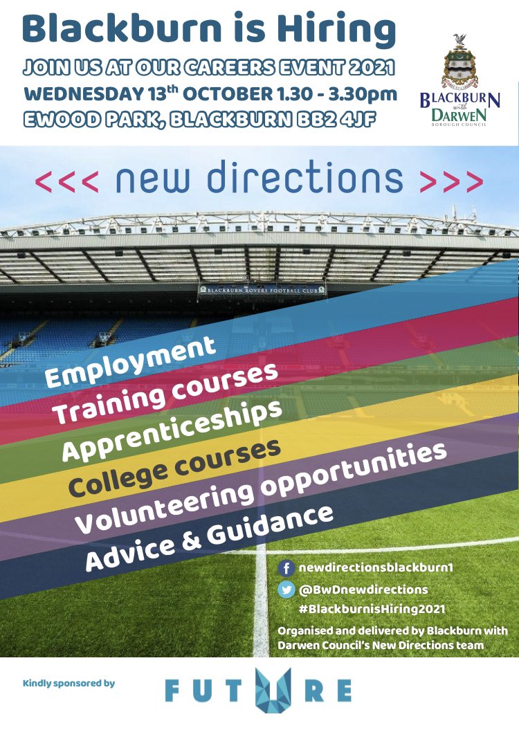 BwDnewdirection's tweet photo. Blackburn is Hiring is back! Open exclusively to schools in the morning and open to 16-19 year olds from 1.30-3.30. Fantastic range of exhibits! #blackburnishiring21 https://t.co/dvVvKNNfXE