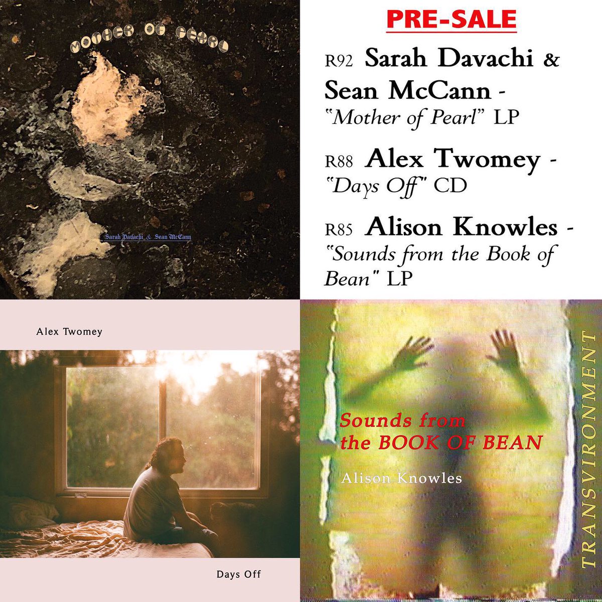RecitalProgram's tweet photo. Last three editions of 2021 are up for Pre-order today. https://t.co/yhiJOvNqAk  🔸 Alison Knowles LP 🍵 Alex Twomey CD 🪟 Sarah Davachi &amp; Sean McCann LP https://t.co/joe8jdkHaA