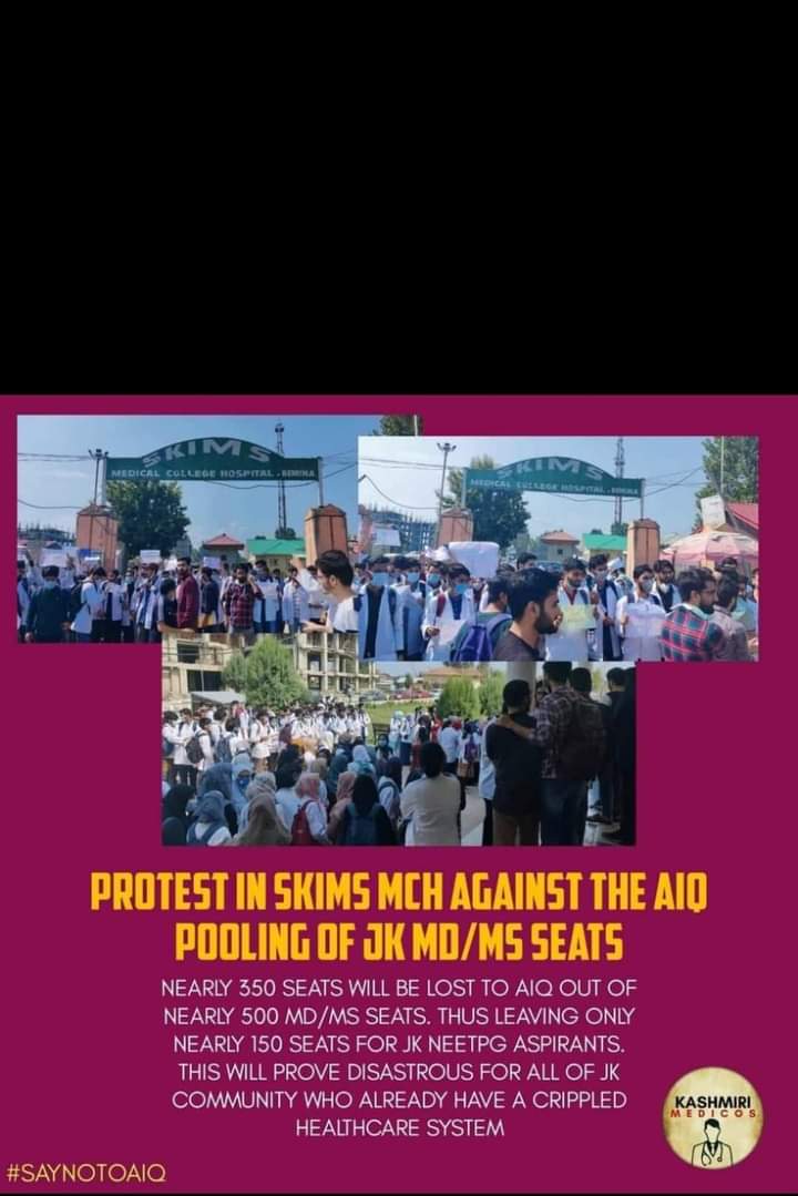 MirUMee5's tweet photo. Save the future of UG mbbs students 
We want our pg seats back 
We want don't want to waste our sincere and dedicated hardwork 
#saynotoAIQ 
#NO_TO_AIQ_IN_NEETPG_FOR_JK
@officeoflgjandk
@advisorBJKGovt
@MoHFW_INDIA
@kansalrohit69
@DrJitendraSingh https://t.co/df5lONowqz