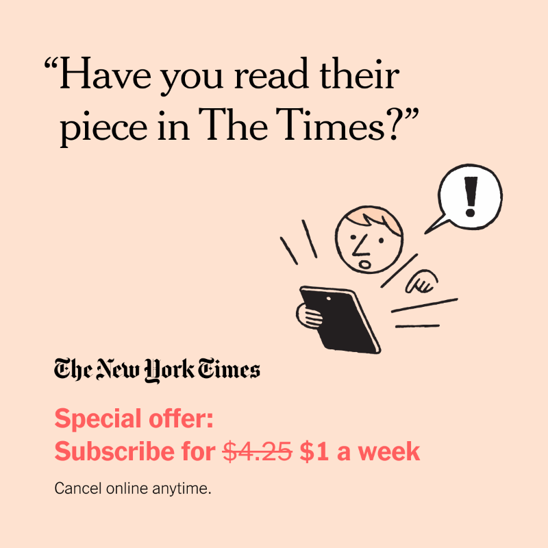 nytimes's tweet photo. Journalism that gets people talking, now at this special rate: $1 a week.