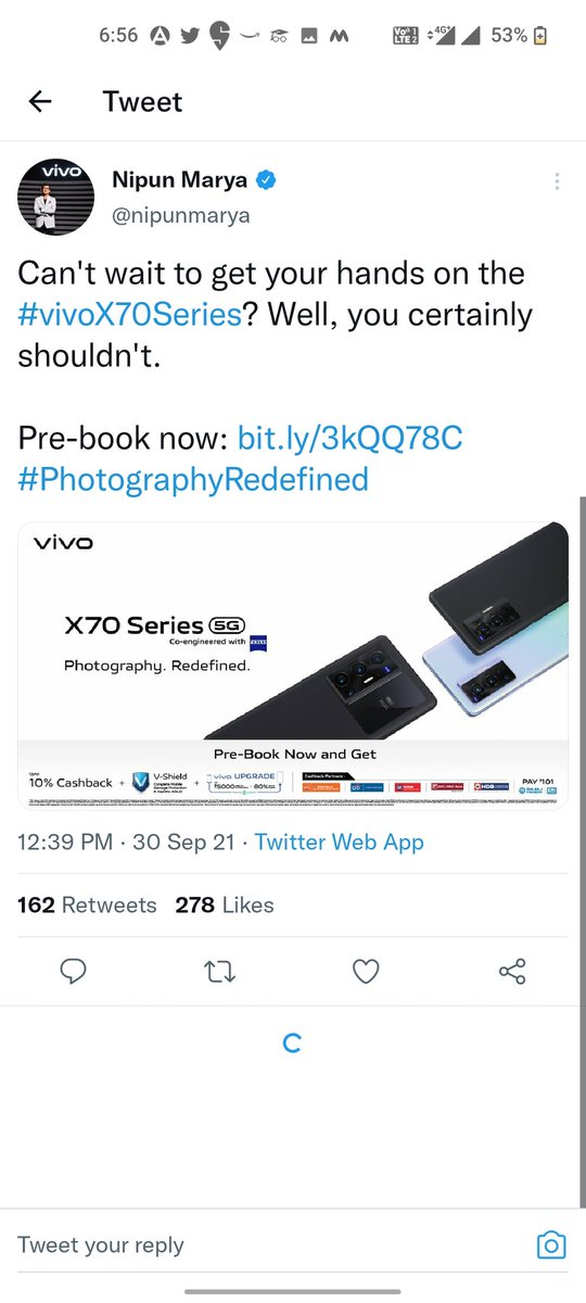 PaakhiSK's tweet image. #Ans1 Zeiss T*
#Ans2 V1 Chip
#Ans3 Snapdragon 888+ Processor
#Ans4 IP68 Rating

#vivoX70Series 
#vivoX70Pro 
#vivoX70ProPlus 
#PhotographyRedefined 
@nipunmarya
@Vivo_India
Join in _
@ManavNimse @imMeet17 @Rittick07 @itsPriynkaM @VK_Tanwar1 
Thank you for this amazing opportunity