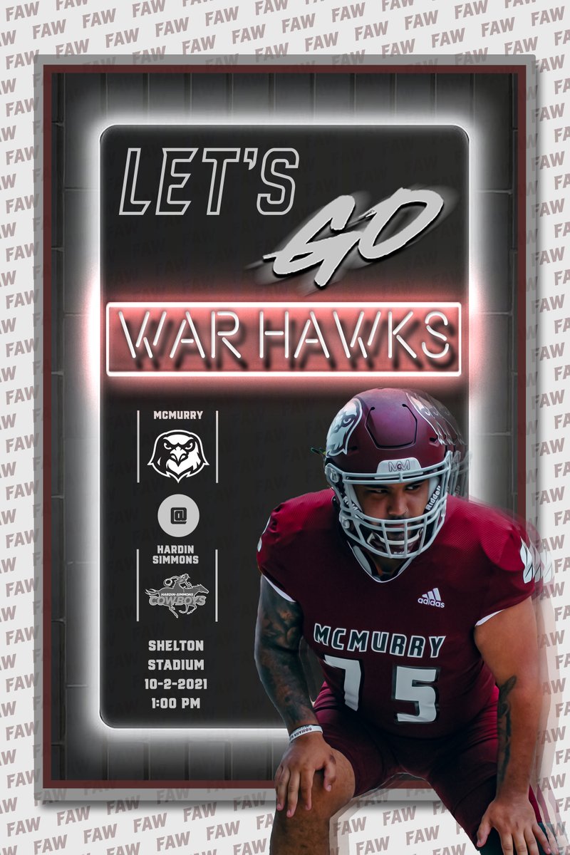 McMURRYFOOTBALL's tweet photo. LET'S GO WAR HAWKS!

MCM @ HARDIN-SIMMONS

Tomorrow @ 1:00 PM

Abilene, TX - Shelton Stadium

#WarHawksFAW https://t.co/615hASHnAs