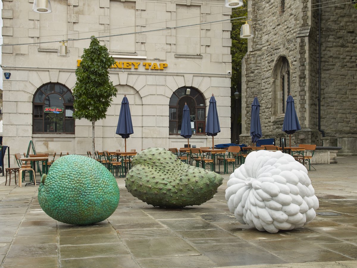 hackneycouncil's tweet photo. We are proud to celebrate the start of #HackneyBlackHistory season with the unveiling of Veronica Ryan OBE's Custard Apple, Breadfruit and Soursop sculptures - the first UK public artwork honouring the Windrush Generation

Visit Narrow Way on Mare Street to see it for yourself https://t.co/gJef0g75RE