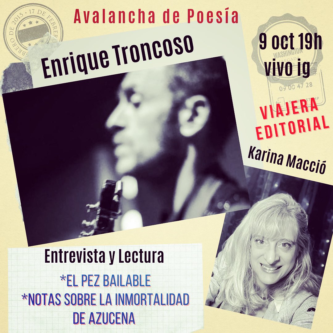 Avalancha de Poesía Dos nuevos libros Un autor: Enrique Troncoso Con <a href="/karinamaccio/">Karina Maccio</a> <a href="/siempre_deviaje/">Siempre de Viaje</a> <a href="/calendariopoema/">calendario poético y viajero</a>